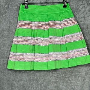 WildCat Fashion Small Skirt Green Striped Woven Cotton Stretch Mini